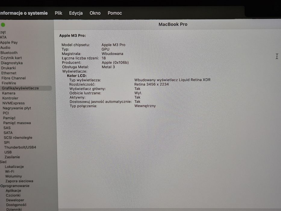 MacBook Pro 16' M3 Pro 18/512GB Space Black bateria 100% Gwarancja
