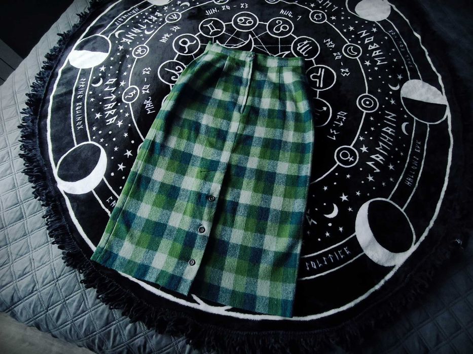 Spódnica midi w kratę retro vintage wełna