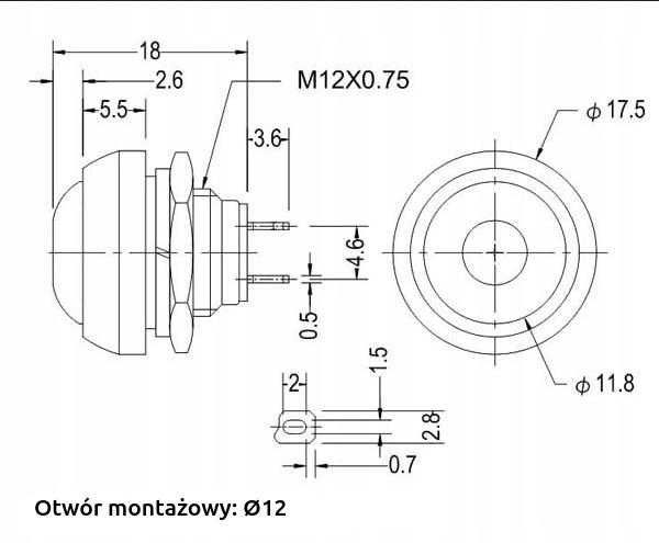 Przełącznik przycisk chwilowy OFF-(ON) Czerwony