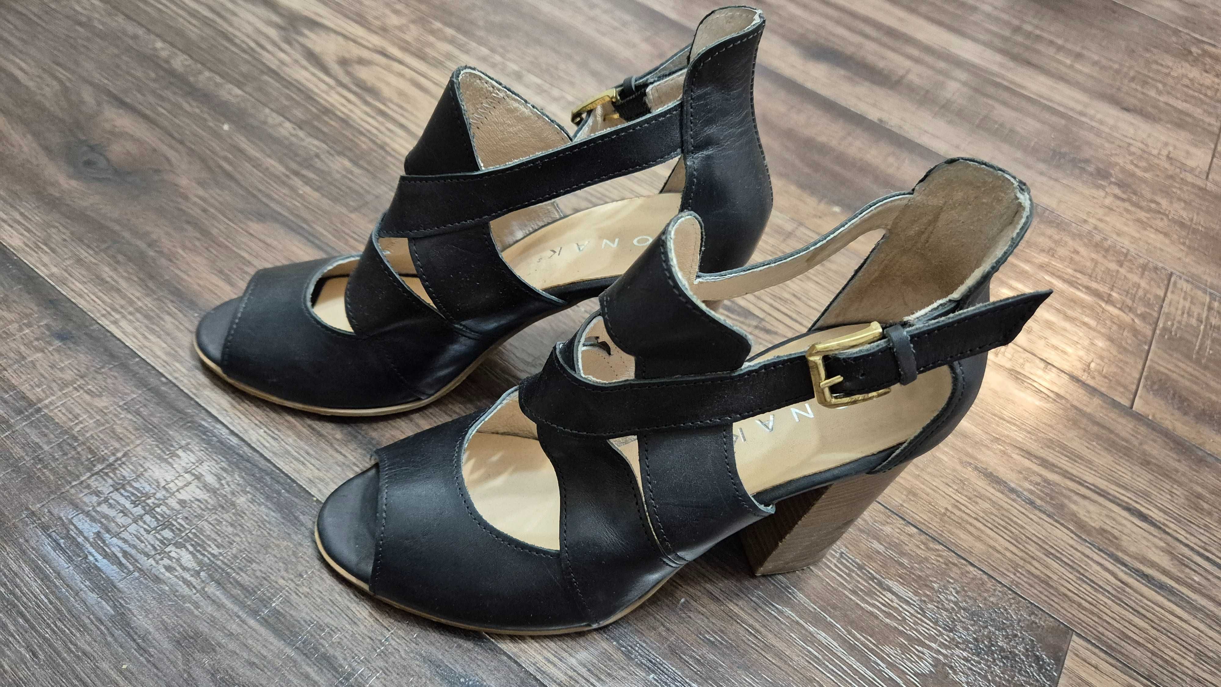 036 D buty sandały na słupku jonak skóra naturalna czarne rozm 38
