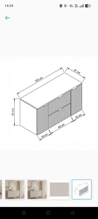 Szafka łazienkowa kaszmir 120 cm ryflowane drzwi