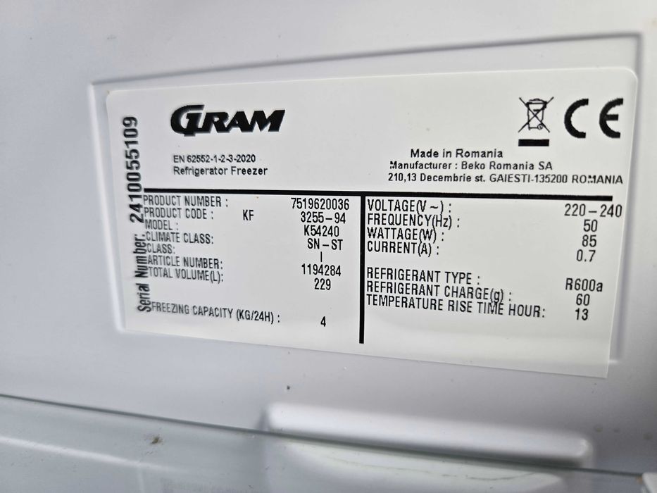 Lodówko-zamraż.Gram 153/53,5cm Gwar. 229 l.Zadbana.Po serwisie