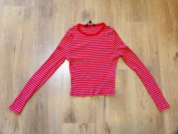 rozm 152/158 New Look sweter cienki czerwony obcisły w paski i prążki