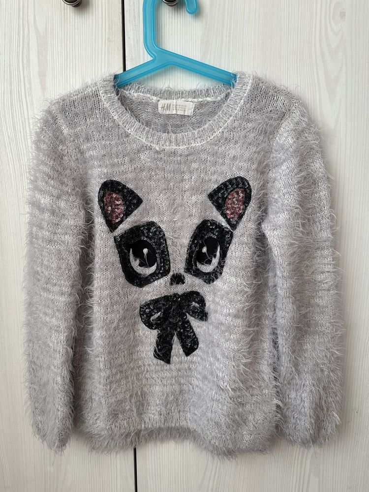 Szary włochaty sweter H&M 122/128