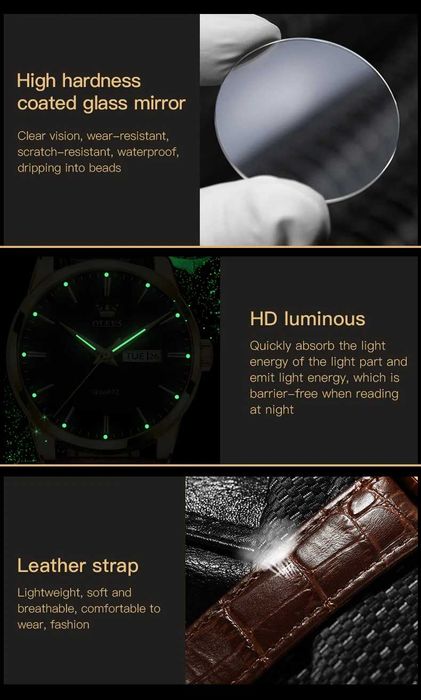 Zegarek kwarcowy złoty klasyczny 39mm datownik niebieska tarcza luma