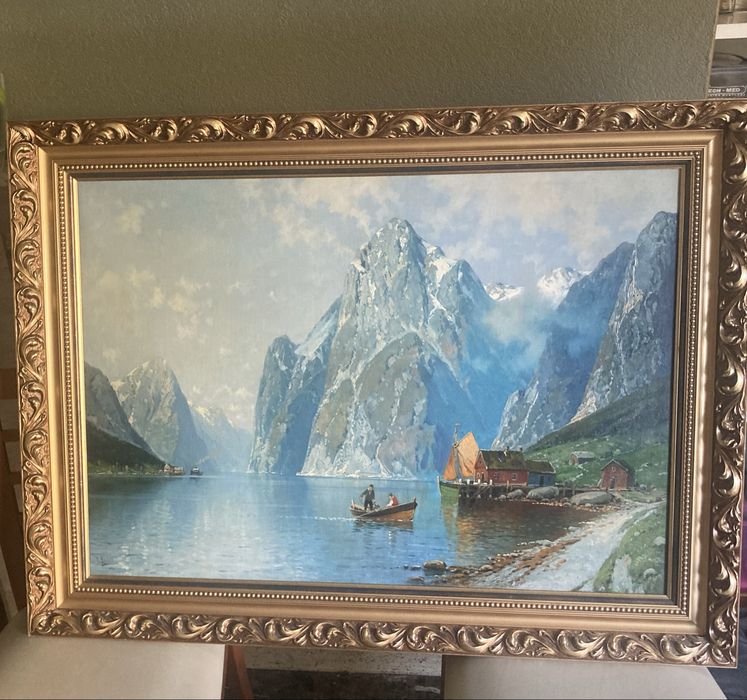 Sprzedam ponad stuletni obraz o tematyce fiordy autora Carla Bertilda