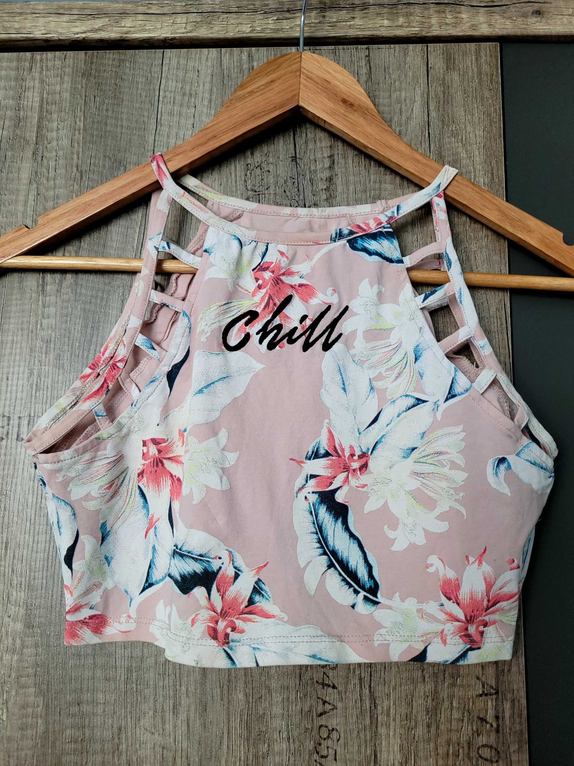 kolorowy bawełniany top  crop top  chill lato  wakacje 34 XS