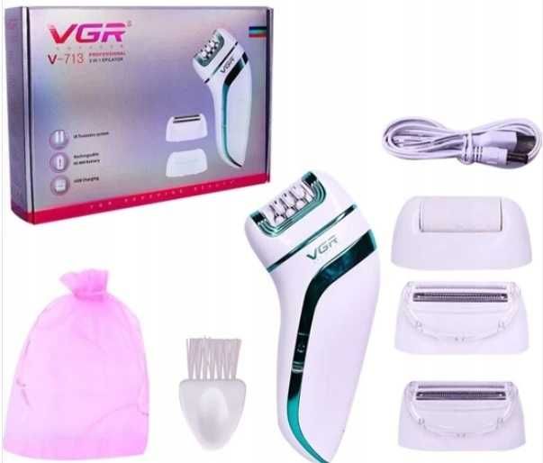 VGR depilator 3 w 1 akumulator, twarz, nogi, ciało, skrobaczka do pięt