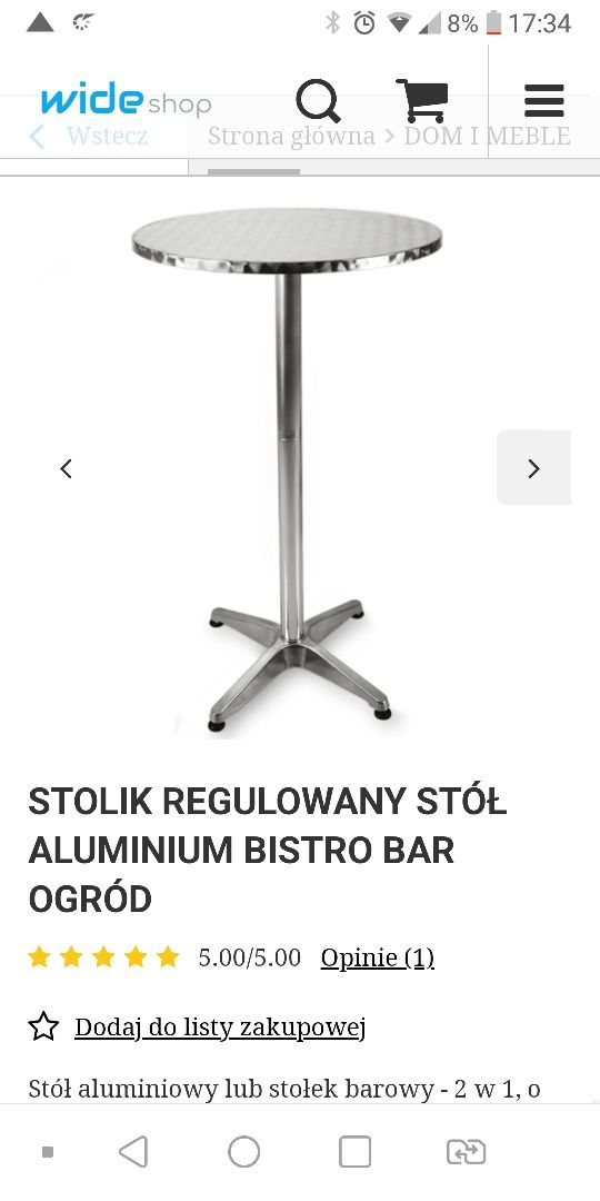 Stół stolik Regulowany Stół Aluminium Bistro Bar Ogrodowy