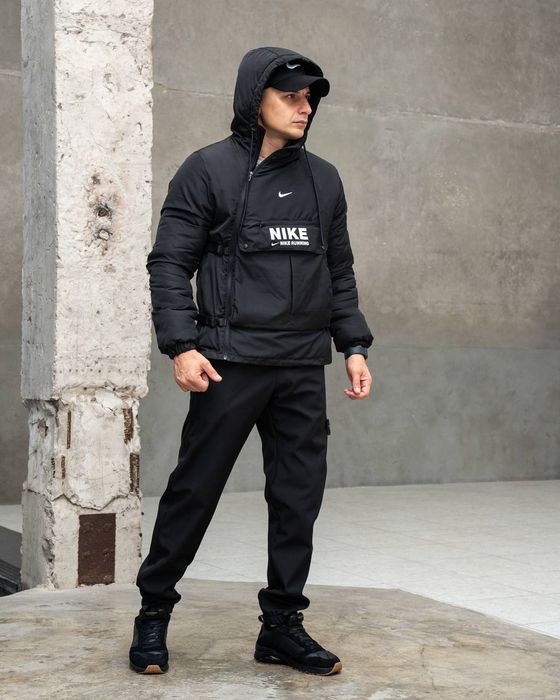 Чоловіча куртка Nike демісезонна з капюшоном Найк єврозима чорна S-XXL