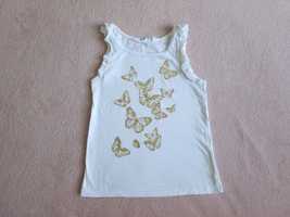 Idealna koszulka H&M biała 110/116 zlote motyle na ramionkach