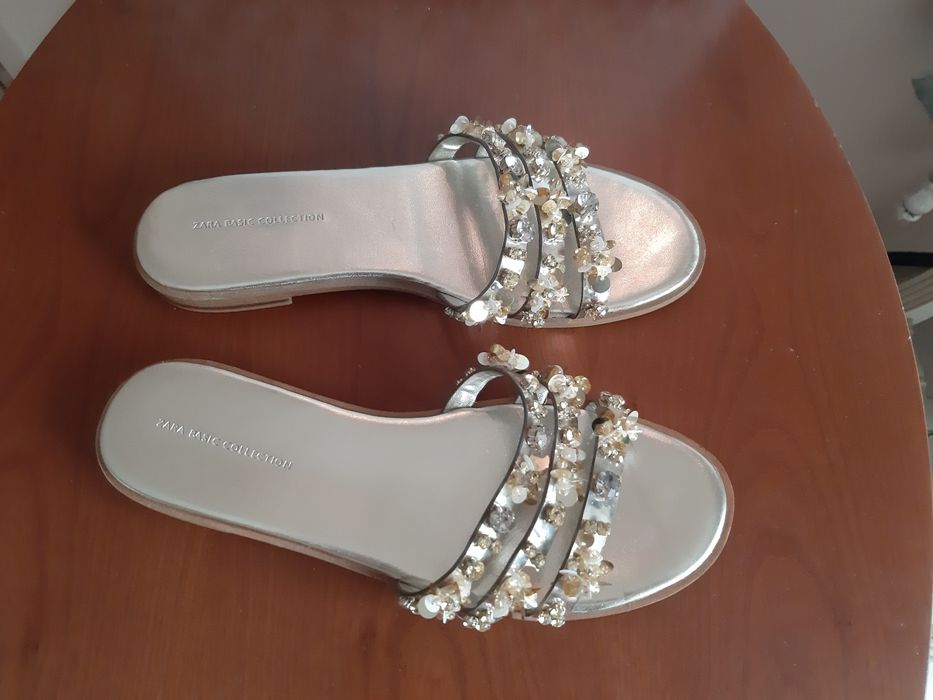 Klapki japonki buty Zara woman złote korale ozdoby 39 slim model kaza