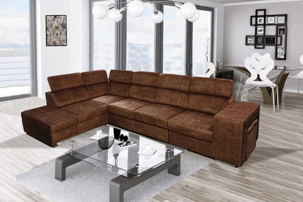 Duży rozkładany narożnik MALAGA do Salonu, Pokoju, ROGÓWKA rozkładan