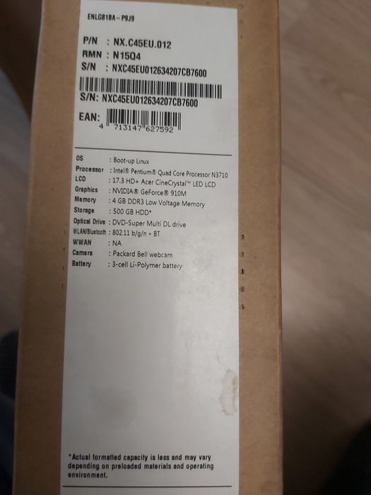 Ноутбук 17,3 Packard bell