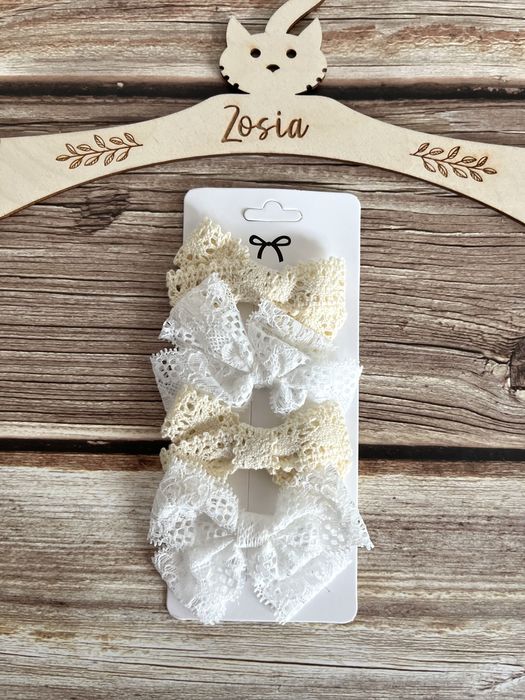 Spinki koronka boho nowe zestaw chrzest komunia bialy ecru bez
