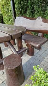 Zestaw ogrodowy, ławka, stół, 2 pieńki, lite drewno