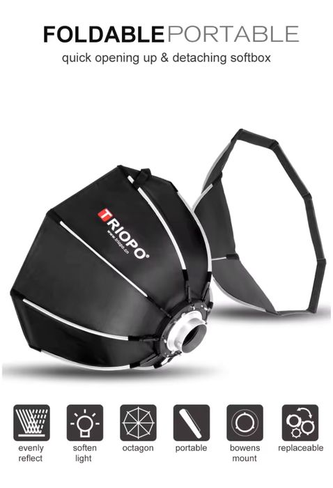 Софтбокс Triopo с креплением Bowens 65 см с сотовой сеткой