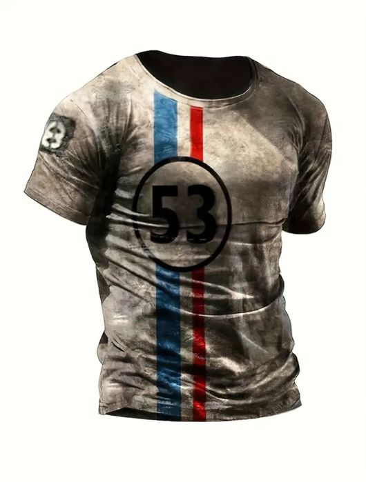 Męski T-shirt z nietypowym nadrukiem vintage car nr 53