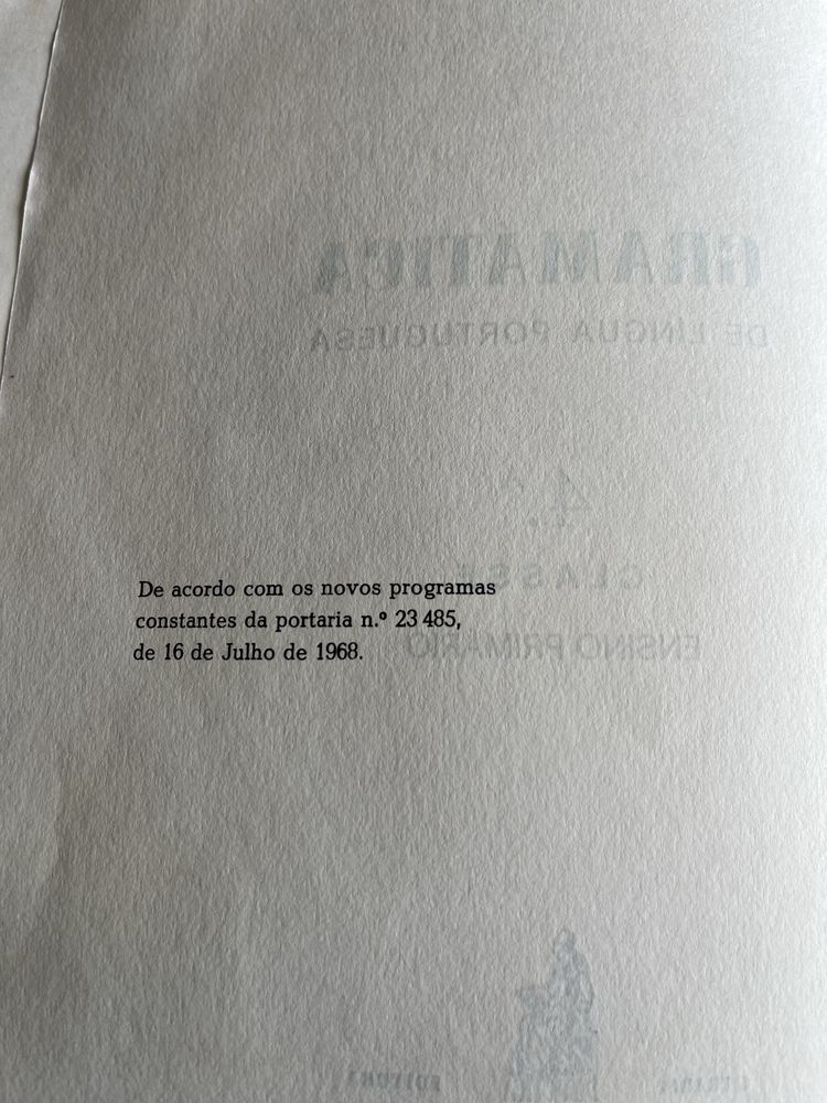 Gramática antiga Ensino Primário 4a Classe 1968