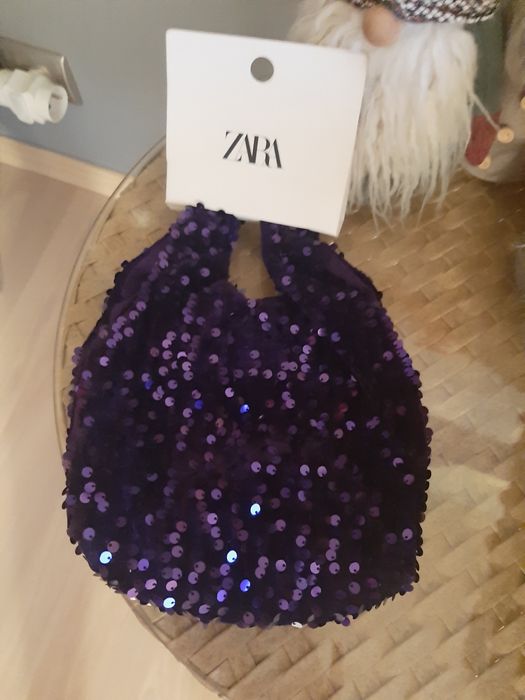 Torebka mała zara cekiny fiolet kolekcja woman torebeczka mini sylwest