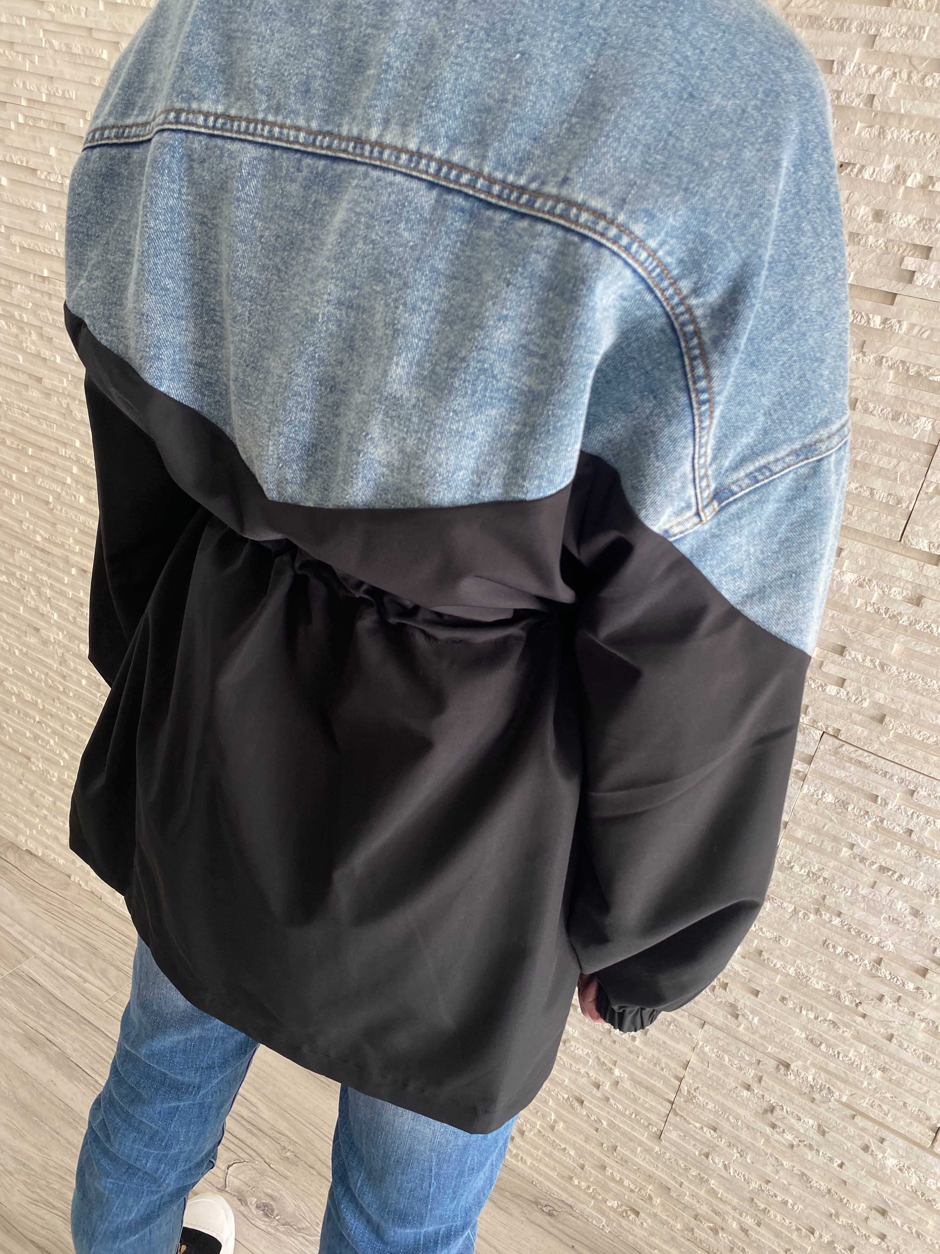 Cudowna katana parka z łączonych materiałów dżins M-L