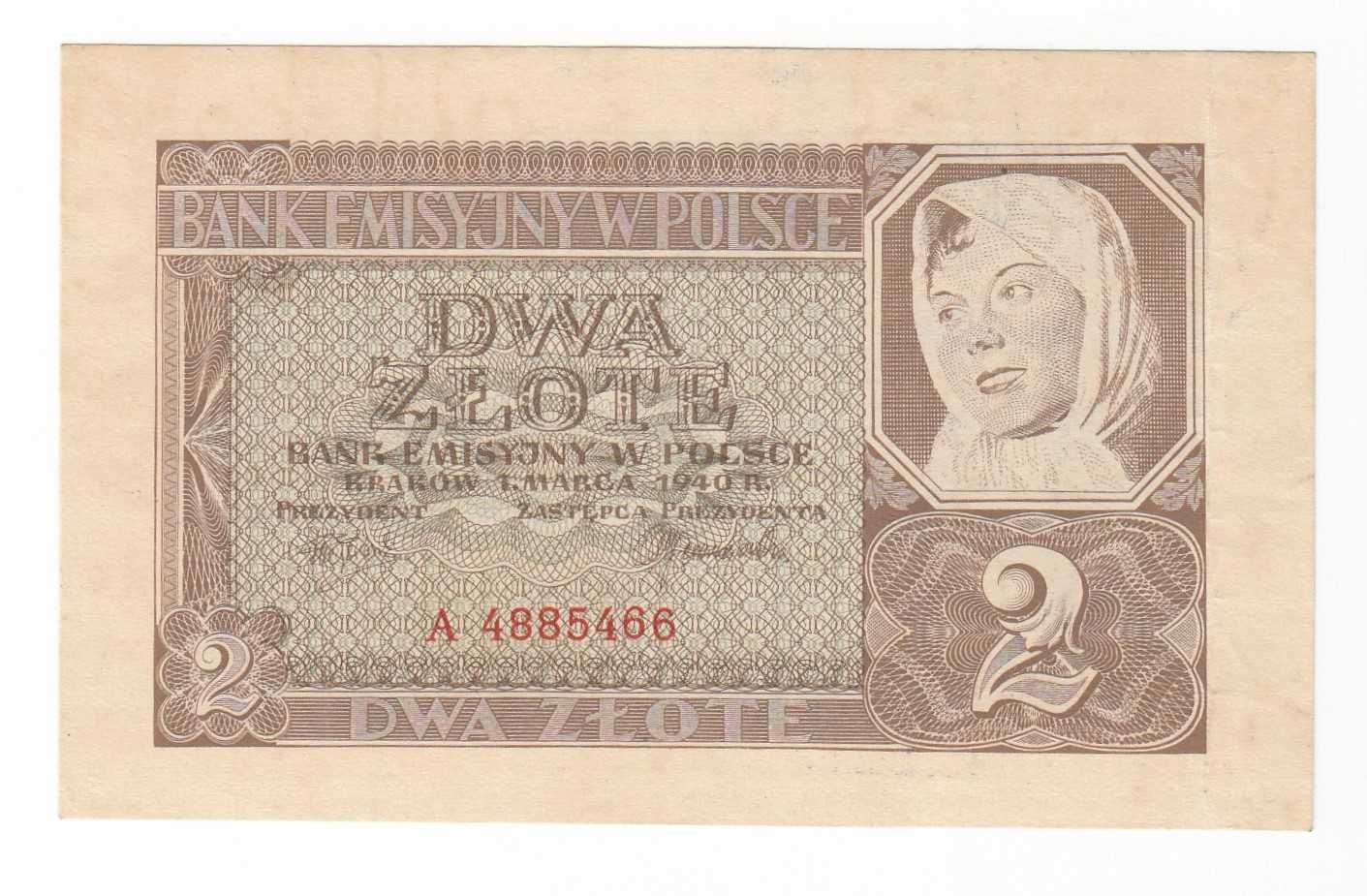 Banknot 2 zł 1940, seria A, st. 2