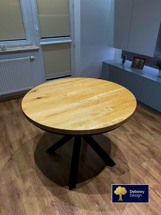Stół okrągły rozkładany dębowy loft pająk