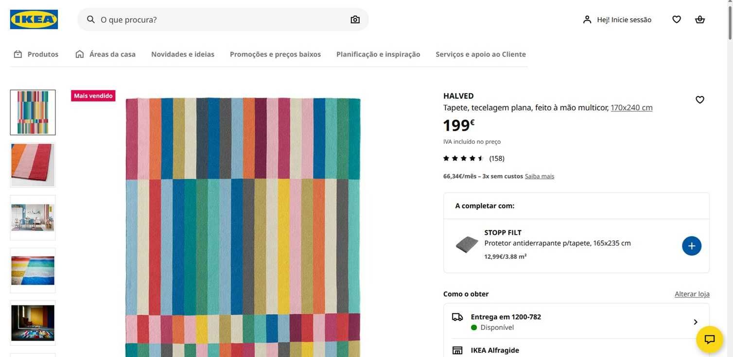 Tapete IKEA, tecelagem plana, feito à mão multicor, 170x240 cm