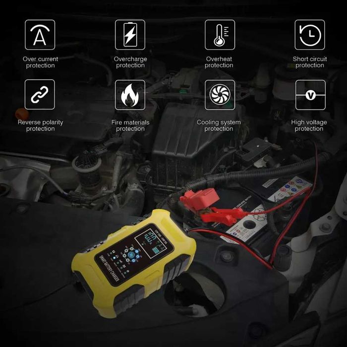 Foxsur Зарядное устройство 10A 12-24V авто мото аккумулятор автоматиче