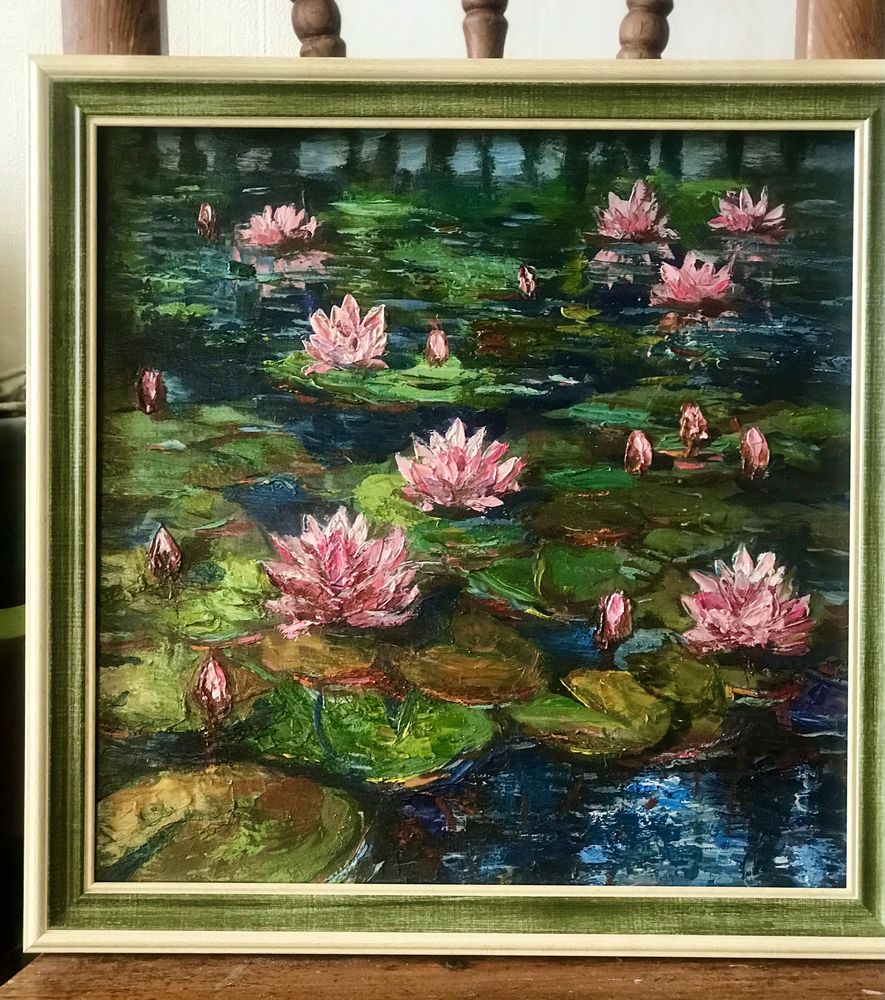 Картина маслом Кувшинки Подсолнухи Водяные лилии Квіти НатюрмортПейзаж