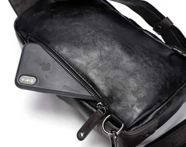 Мужская кожаная бананка модная сумка ранец портфель на грудь на плечо