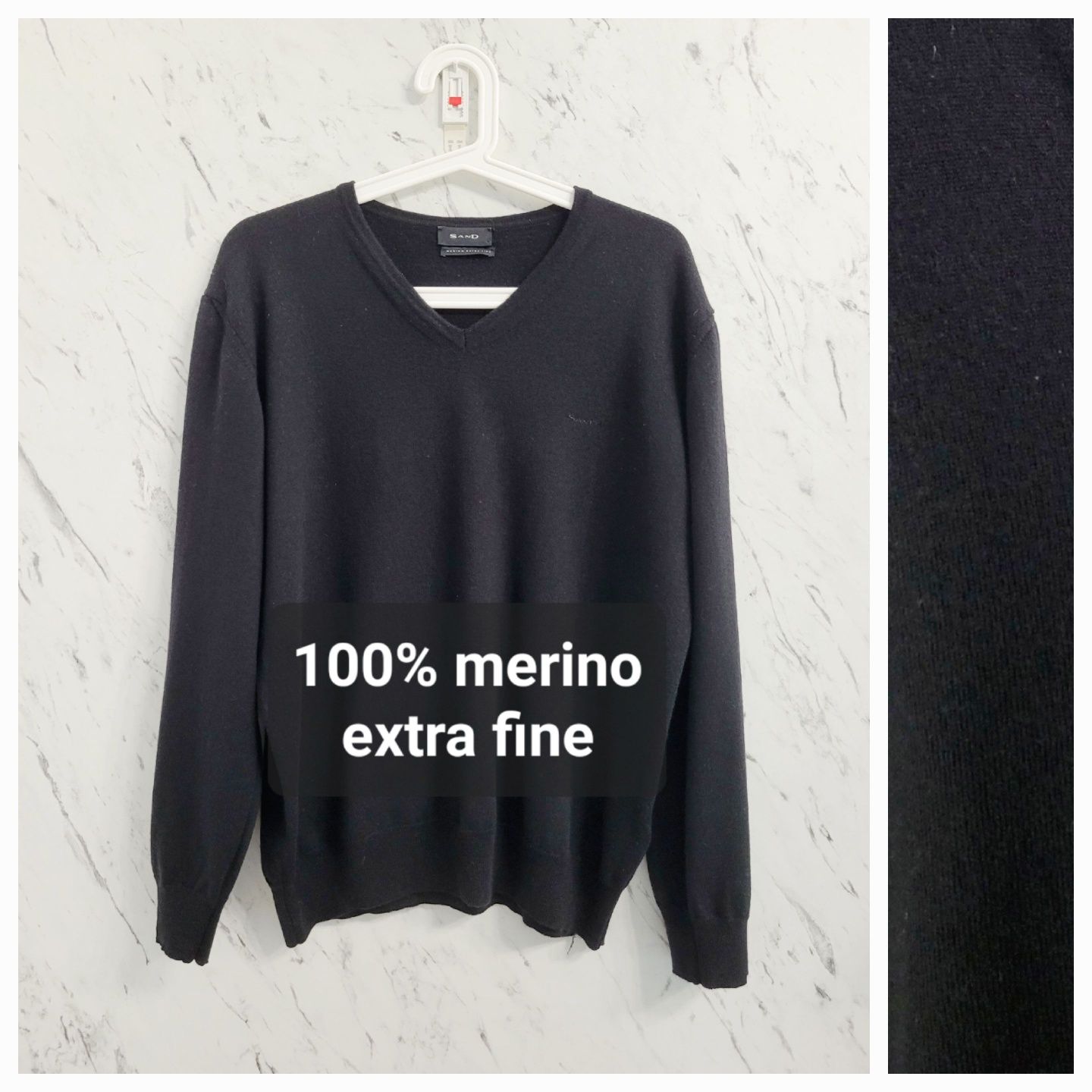 Sweter w serek oversize premium czarny minimalizm 100% merino