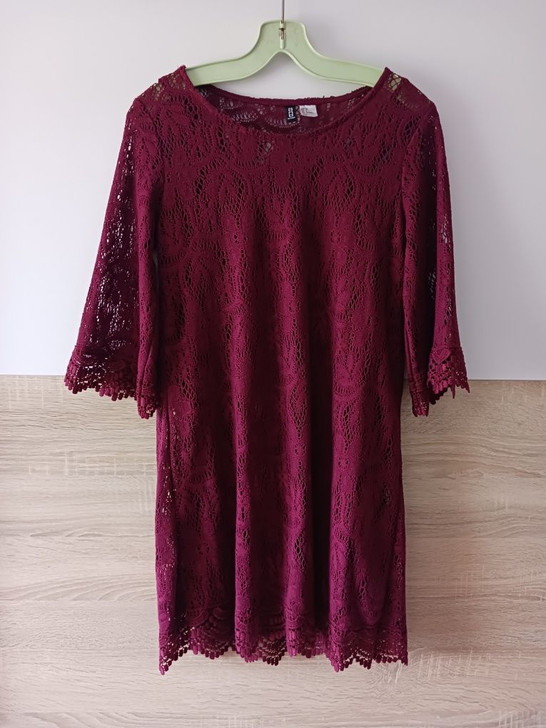 Piękna bordowa koronkowa sukienka h&m divided rozmiar 38 m