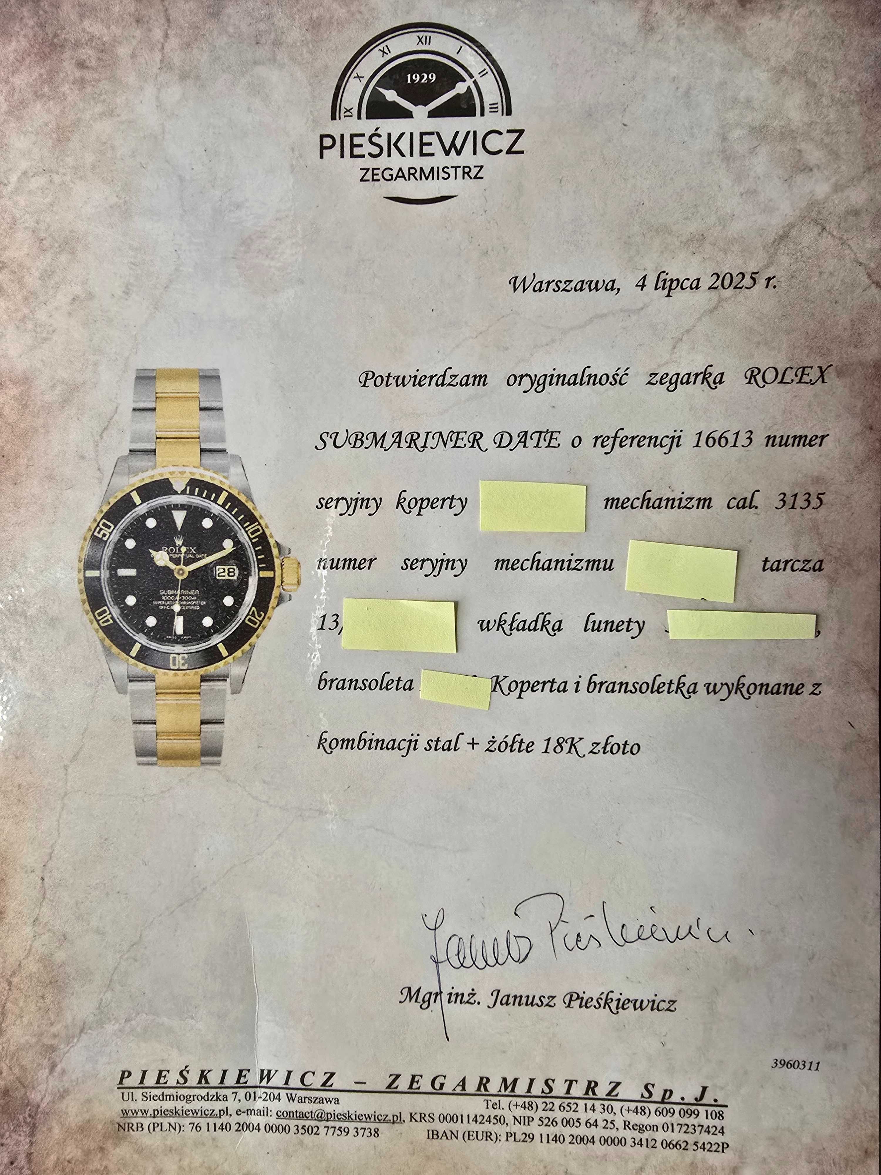 Piękny Rolex Submariner Date Ref. 16613 Black Dial Stal/Złoto 18k