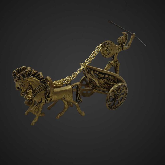 Figurka – Rzymski rydwan z woźnicą i końmi, mosiądz odlew b5/080971