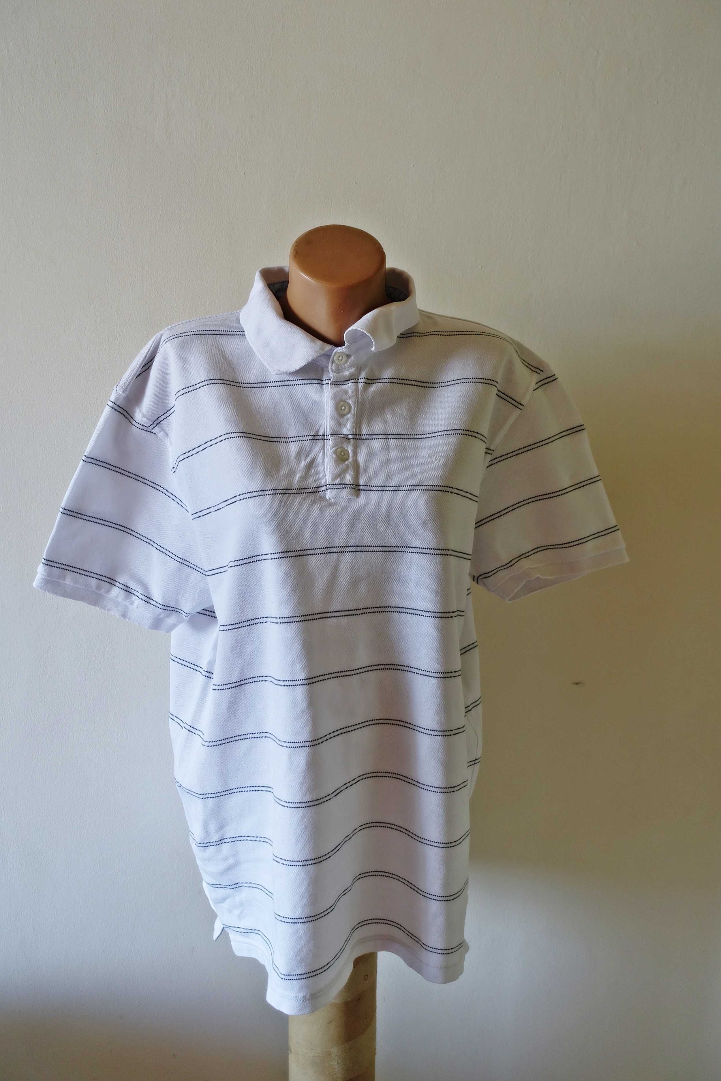 Polo koszulka męska biała z kolorowymi dodatkami rozmiar 2XL.