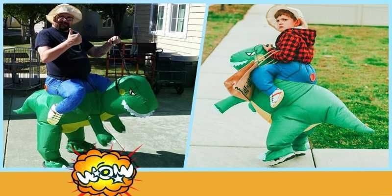 Nadmuchiwane Zielony DINOZAUR Przebranie Dzieci na Karnawał HALLOWEEN