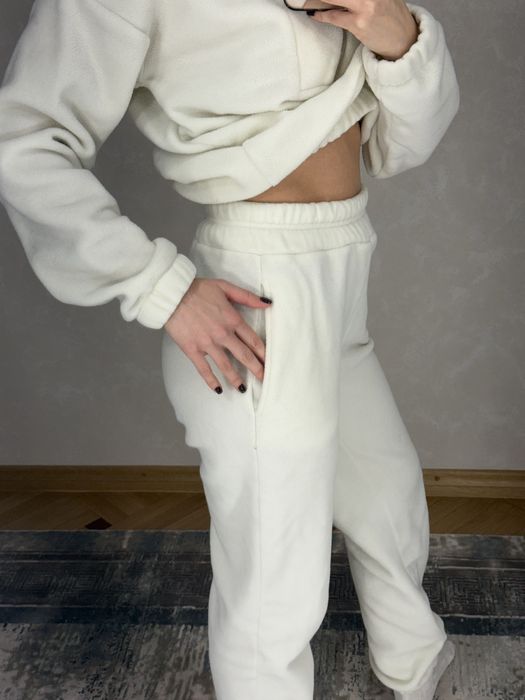 Комфортний флісовий жіночий костюм Xs/S молочного кремового кольору