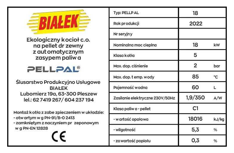 KOCIOŁ Piec z podajnikiem na pellet 18KW PELLPAL DOTACJA 150-220m2