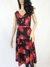 Kolorowa kwiecista czarno czerwona sukienka w róże New Look S 36