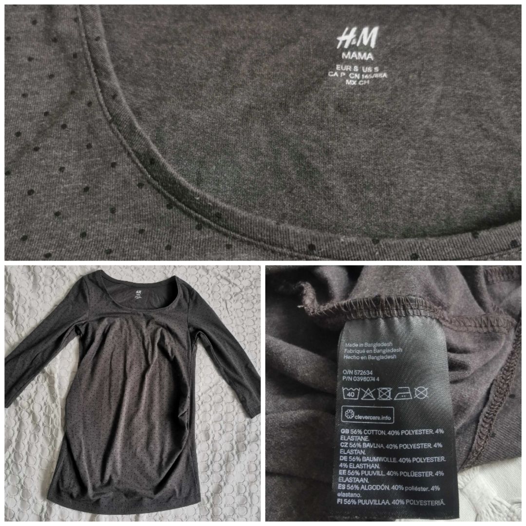 Zestaw bluzek ciążowych S: czarna z krótkim rękawem i szara H&M