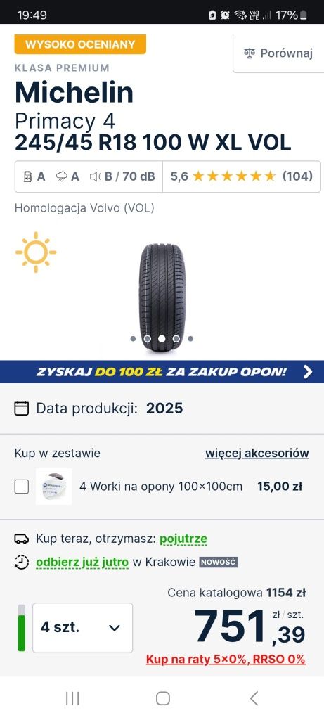 Opony Michelin Primacy 4 245/45/18 2 sztuki plus 2 gratis