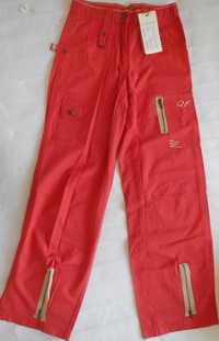 Spodnie Bojówki szerokie nogawki czerwone 152 zamki