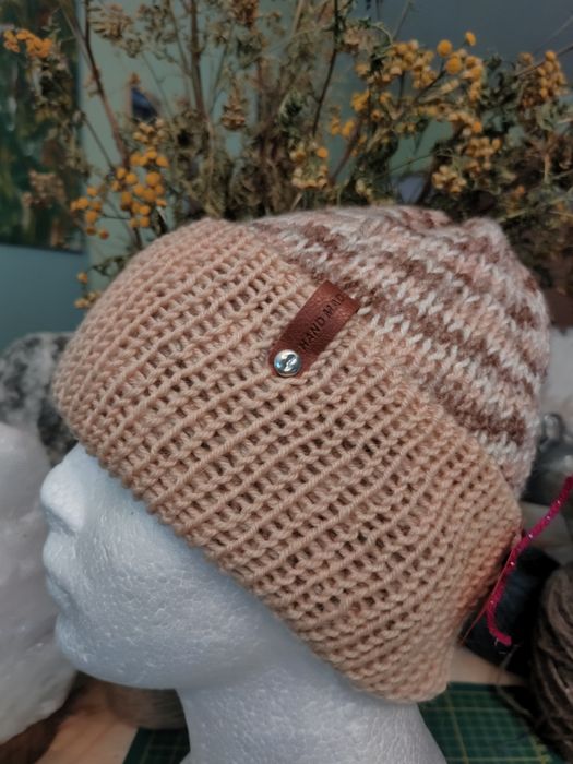 Czapka zimowa dwustronna dwuwarstwowa bezszwowa rękodzieło handmade