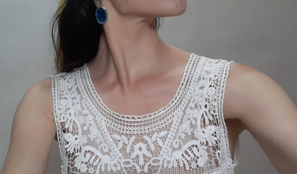 White embroidered boho summer dress Biała sukienka z frędzlami