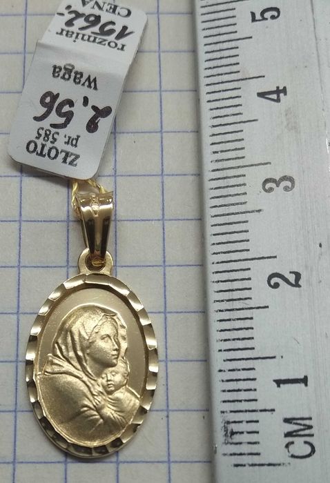 Medalik Matka Boska w chuście cygańska Złoto 585 14 karat NOWE