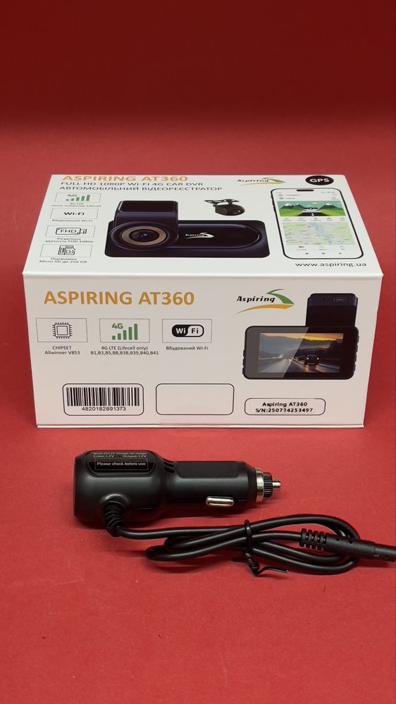 Авто відеореєстратор Aspiring AT360 — 2 камери, 4G сімкарта , Wi-Fi