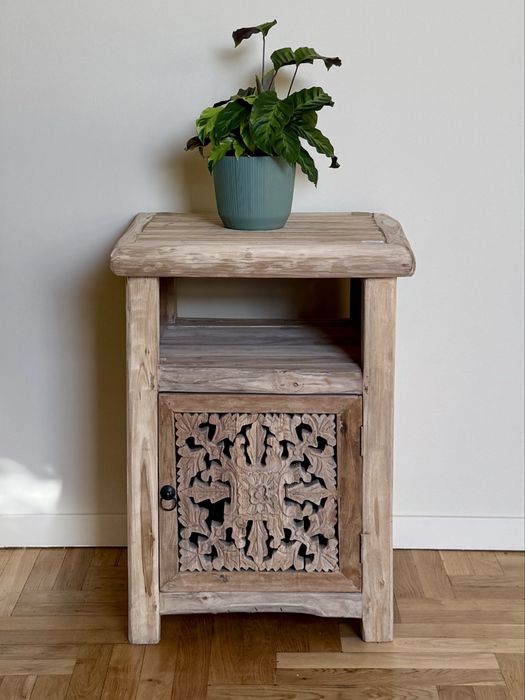 Szafka surowe drewno tekowe nakastlik RTV nocna jasna boho gramofon