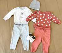 Детская одежда ( штаны 2 шт, кофта 2 шт, шапка, пинетки ) на год 80 см