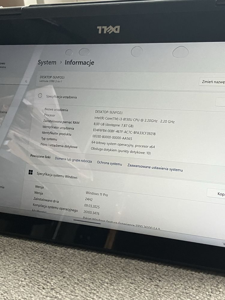 OBNIZKA Dell 3390 2w1 Obrotowy Dotyk Win11 8GB 256GB SSD